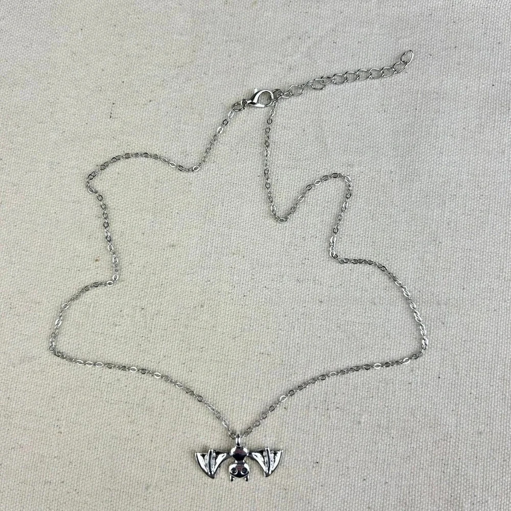 Vintage Y2K silver bat opium cyber punk style necklace
